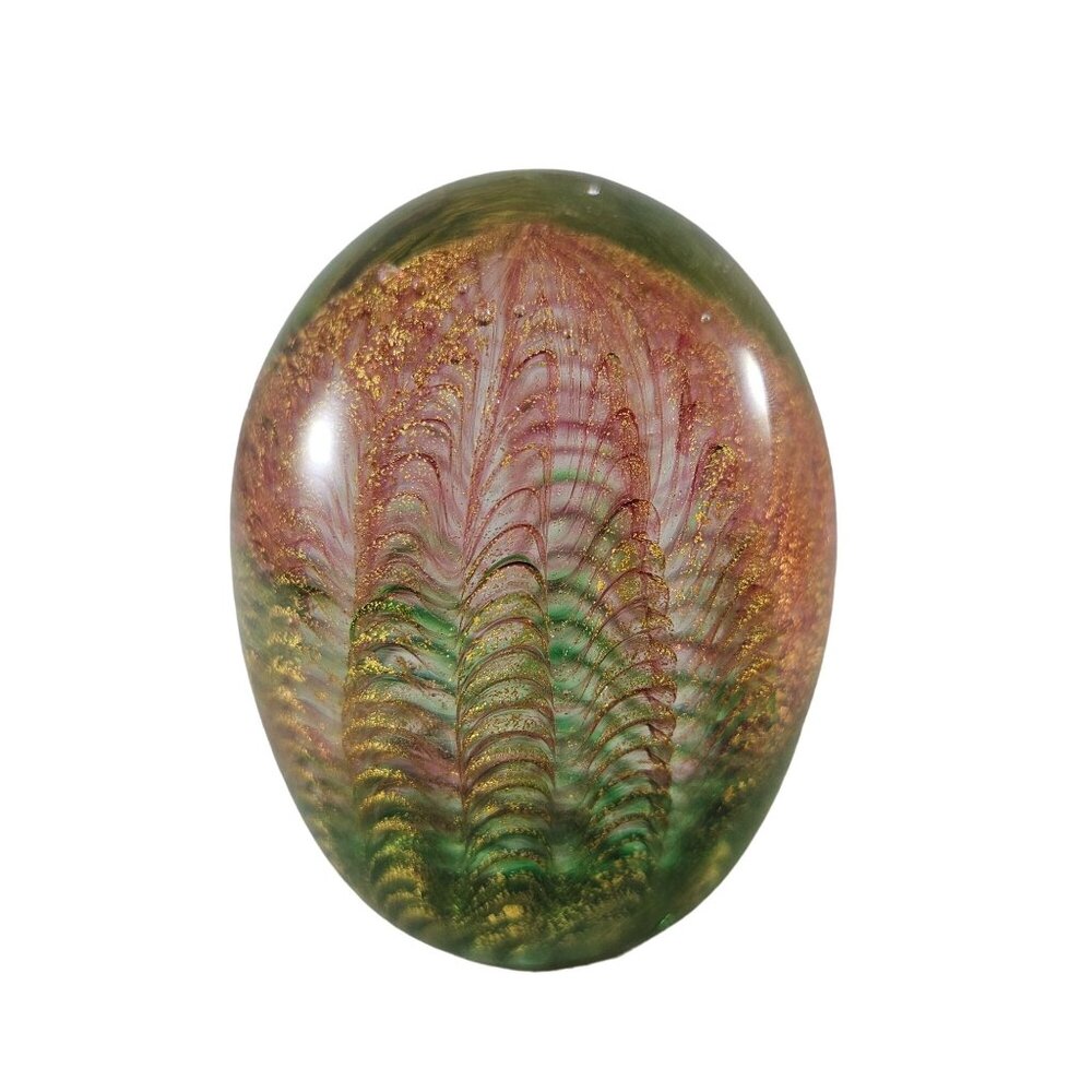 1950s Murano Barovier Toso Pink Green 24K Gold Fleck Glass Paperweight *FLAWS*